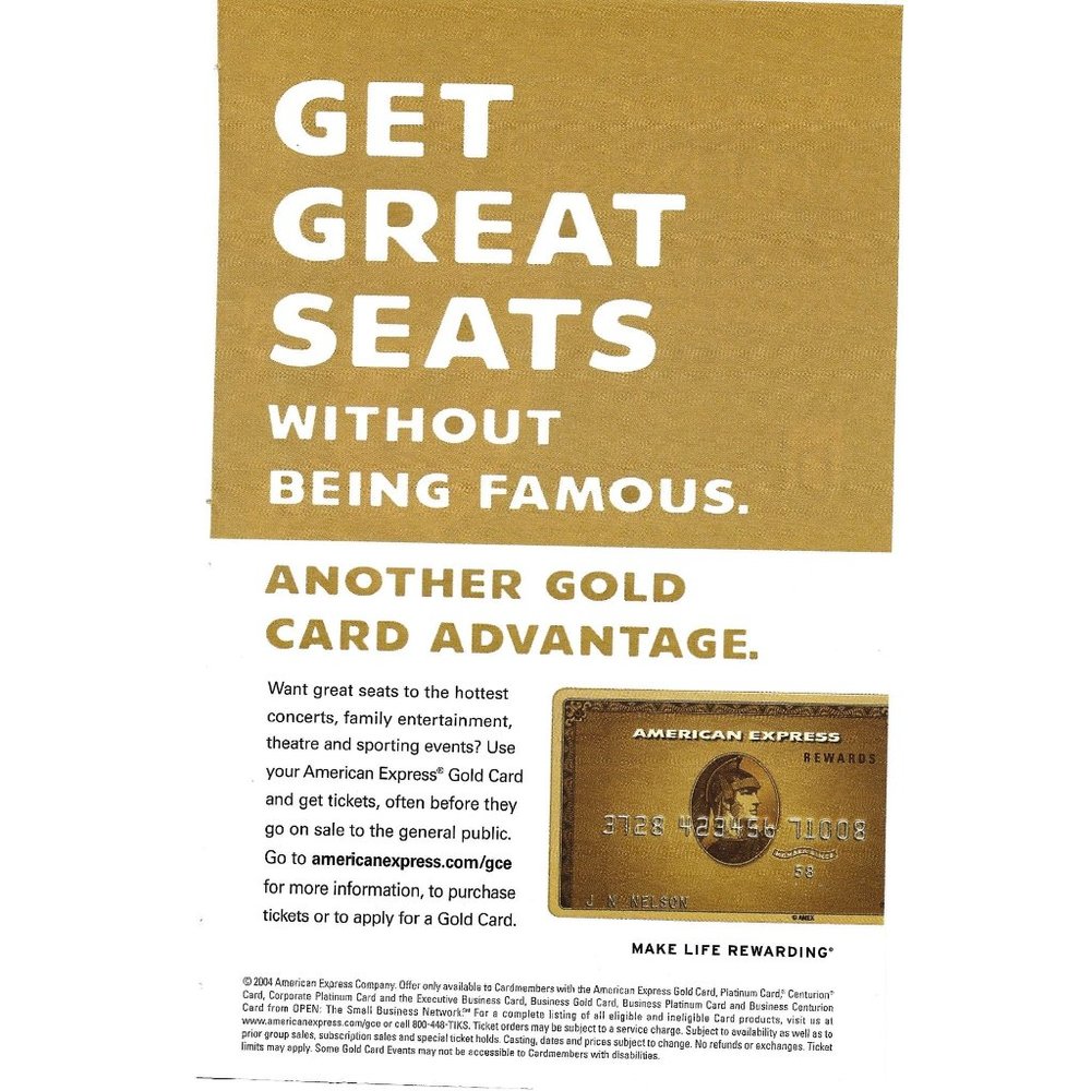American Express Travel Gold Card Great Seats ADVERT 2000s Print Ad